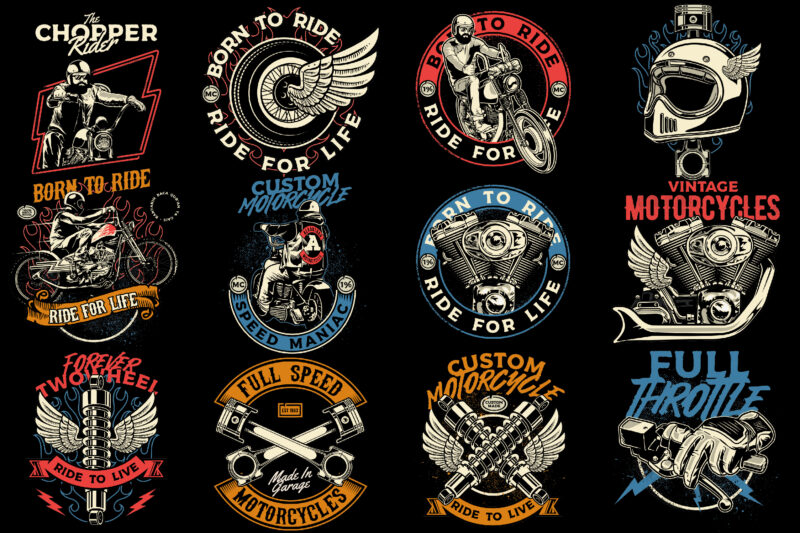Classic Rider: A Collection of Vintage Motorcycle Vectors - Buy t-shirt ...