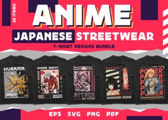 Anime Japanese Streetwear T-shirt Designs Bundle | Naruto, Dragon ball, Kurama | Japan Tshirt Design