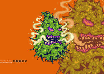 Spooky monster weed sativa leaf smoking cannabis logo cartoon illustrations