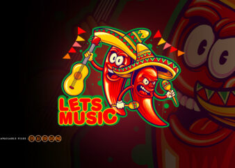 Chilli pepper joint lets music cinco de mayo logo illustrations