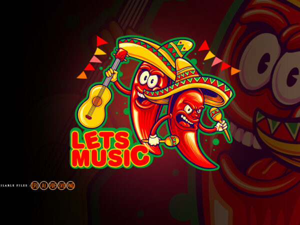 Chilli pepper joint lets music cinco de mayo logo illustrations t shirt vector file