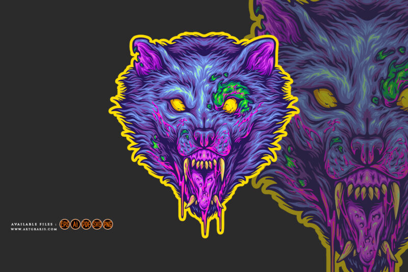 Monster zombie wolf head horror logo illustrations
