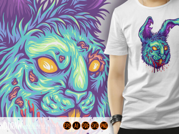 Bunny rabbit head monster logo cartoon illustrations t shirt template