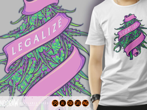 Cannabis hemp leaf plant with ribbon banner swirls ornament logo illustrations t shirt vector file