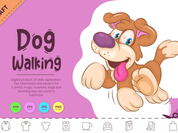 Cartoon dog walking. clipart. t shirt vector file