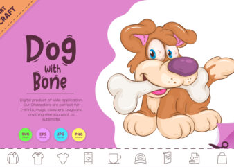 Cartoon Dog with Bone. Clipart.