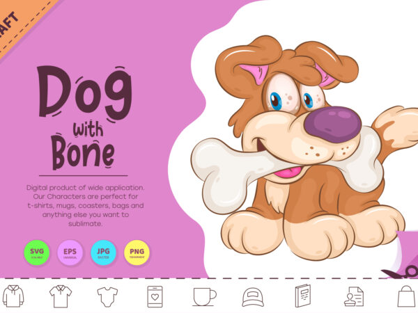 Cartoon dog with bone. clipart. t shirt vector file