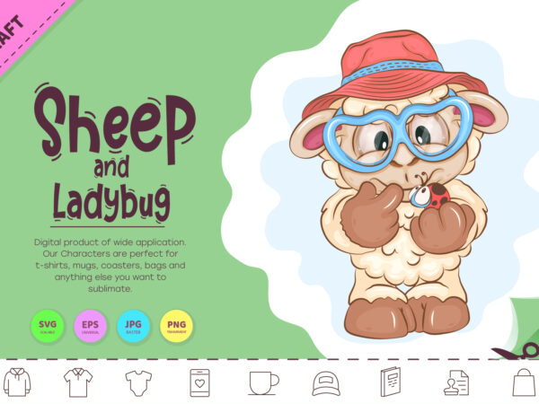 Cartoon Sheep and Ladybug. Clipart. t shirt vector file
