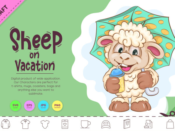 Cartoon Sheep on Vacation. Clipart. t shirt vector file