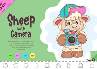 Cartoon Sheep with Camera. Clipart.