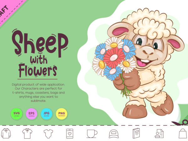 Cartoon sheep with flowers. clipart. t shirt vector file