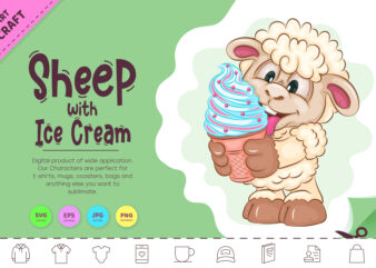 Cartoon Sheep with Ice Cream. Clipart.
