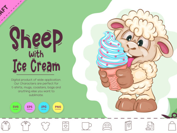Cartoon Sheep with Ice Cream. Clipart. t shirt vector file
