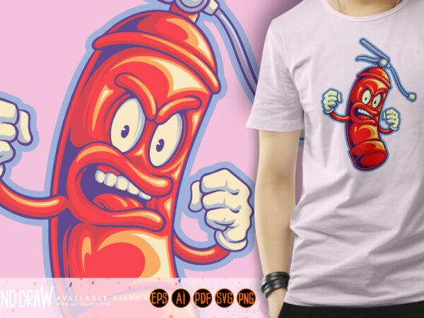 Classic angry fire extinguisher mascot logo illustrations t shirt vector file