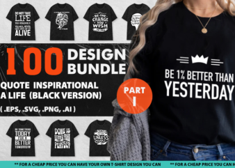 100 Design Quote Inspirational Life Black T-shirt White SVG, Vector Typo Part I
