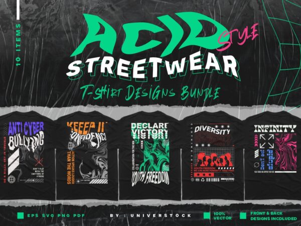 Acid style streetwear t-shirt designs bundle, acid vector t shirt designs pack, urban t shirt design png bundle, commercial t shirt designs,