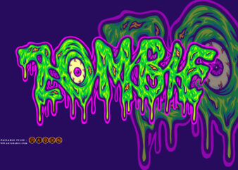 Creepy monster zombie eye melted text lettering word cartoon illustrations