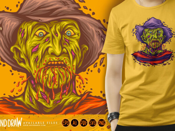 Creepy zombie freddy face bloody melting logo cartoon illustrations t shirt vector file