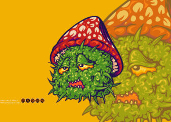 Cute mushrooms monster face marijuana bud plant logo illustrations t shirt vector file
