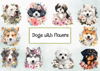 Dog With Flowers Bundle PNG Sublimation t shirt vector illustration