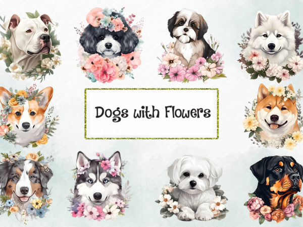 Dog with flowers bundle png sublimation t shirt vector illustration
