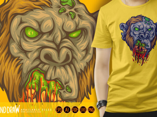 Evil monkey head zombie logo cartoon illustrations vector clipart