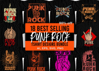 18 Best Selling Punk Rock T-Shirt Design Bundle For Commercial Use