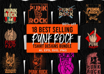 18 best selling punk rock t-shirt design bundle for commercial use