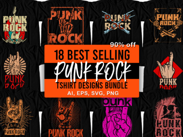 18 best selling punk rock t-shirt design bundle for commercial use