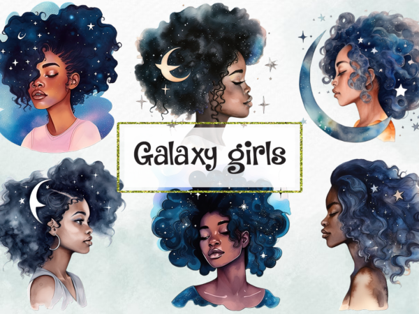 Galaxy black girl bundle png sublimation t shirt design template