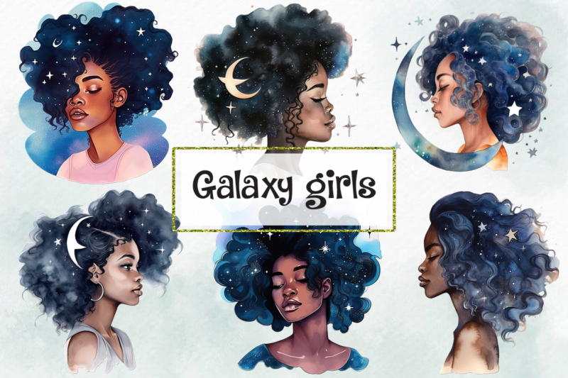 Galaxy Black Girl Bundle PNG Sublimation