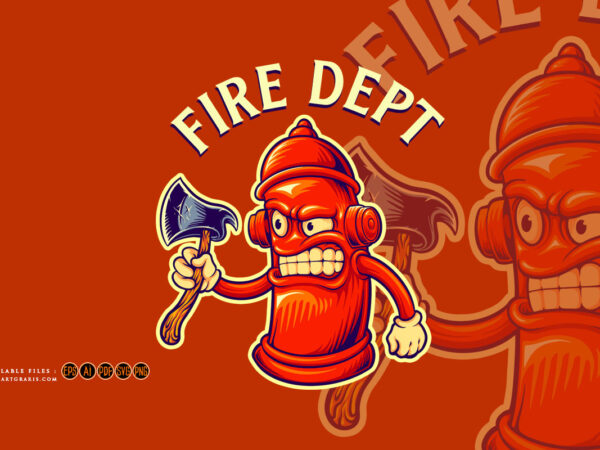 Hydrant fire dept axe logo cartoon illustrations graphic t shirt
