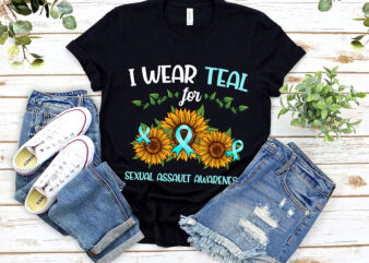 I Wear Teal For Sexual Assault Awareness Sunflower Ribbon T-Shirt PL