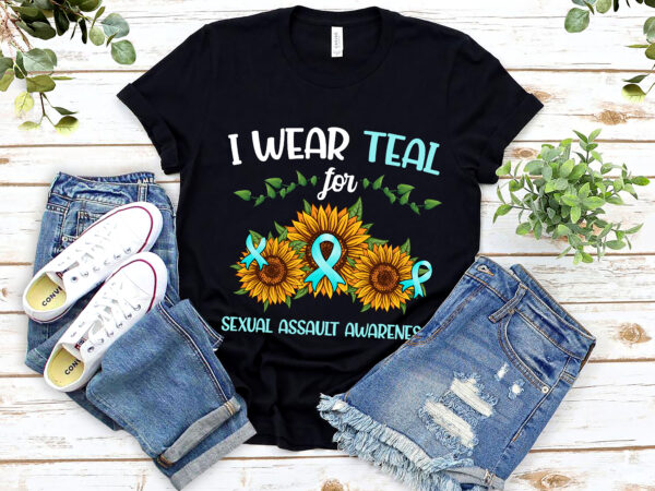 I wear teal for sexual assault awareness sunflower ribbon t-shirt pl