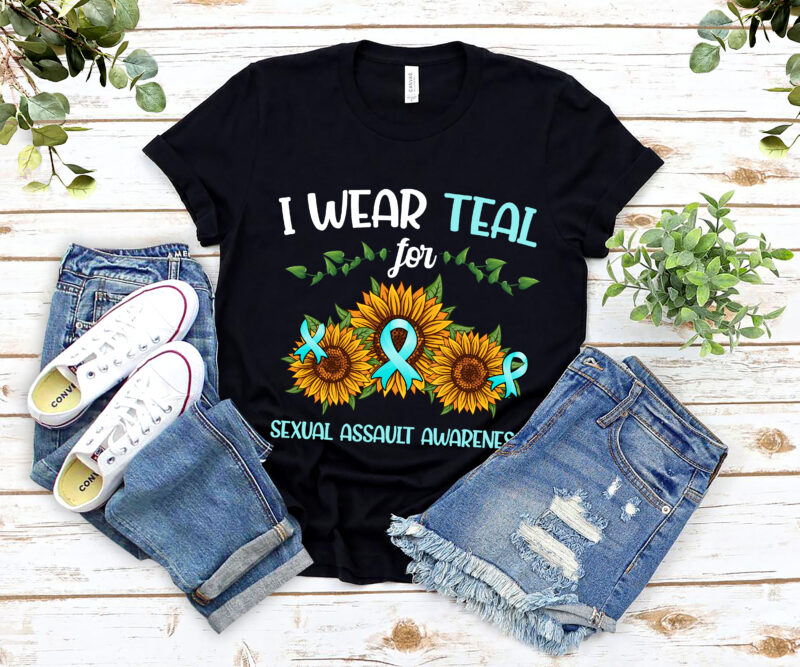 I Wear Teal For Sexual Assault Awareness Sunflower Ribbon T-Shirt PL