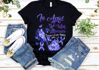 In April We Wear Periwinkle Butterfly Esophageal Cancer T-Shirt PL