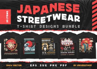 Japanese streetwear t-shirt designs bundle, Japanese style t shirt design, Vector t shirt design Japanese theme, Commercial use t shirt designs, Buytshirtdesigns.net