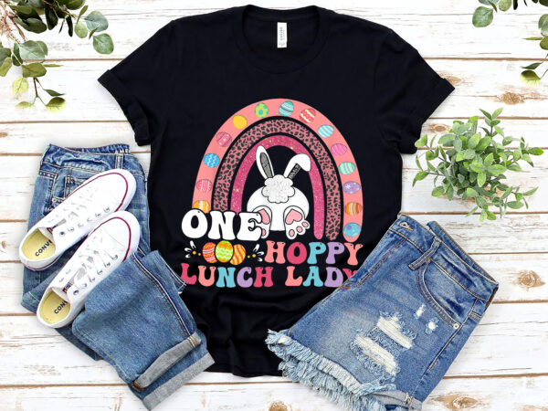 Leopard rainbow easter eggs bunny ears one hoppy lunch lady nl 0903 t shirt vector graphic