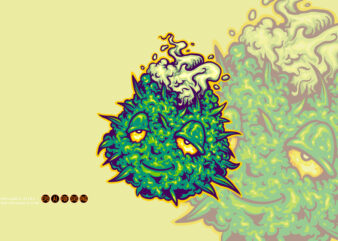 Marijuana hemp leaf monster with weed smoke logo cartoon illustrations