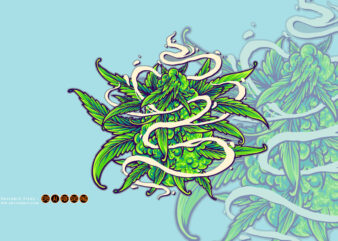 Marijuana hemp leaf plant with weed smoke logo illustrations t shirt designs for sale