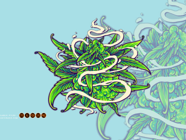Marijuana hemp leaf plant with weed smoke logo illustrations t shirt designs for sale