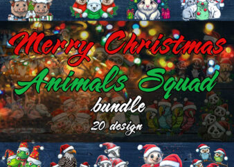 Merry Christmas Animals Squad Bundle, Cows, Rabbit, Cat, Bear, Flamingo, Raccon, Panda, Pig
