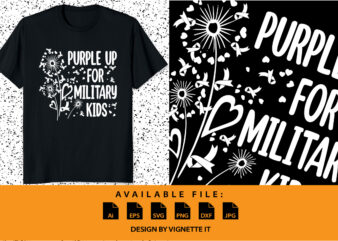 Purple up for military kids dandelion flower vector cancer awareness Month of the Military Child typography t-shirt design veterans shirt