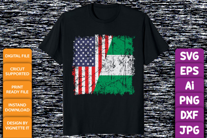 NIGERIAN ROOTS Half American Flag and half NIGERIA flag T-Shirt print template USA shirt design