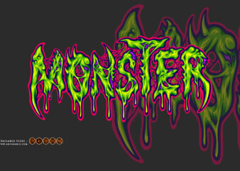 Monster zombie melting text hand lettering illustrations