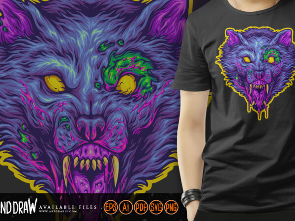 Monster zombie wolf head horror logo illustrations t shirt designs for sale