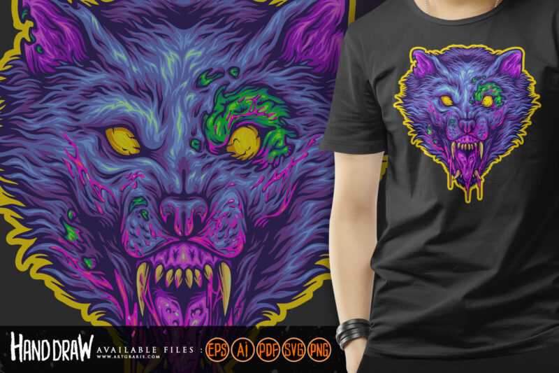 Monster zombie wolf head horror logo illustrations