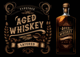 Aged whiskey font + 33 bonus illustration t shirt vector