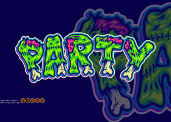 Party zombie bone font hand lettering word cartoon illustrations