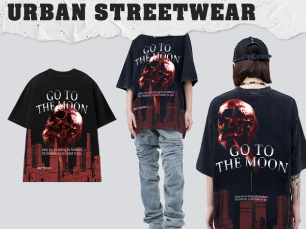 Skull go to the moon – urban streetwear t shirt designs